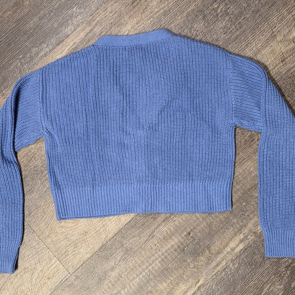 FLORENCE BY MILLS Blue Bright Side Cropped Knit Cardigan Sweater V-Neck XS NWT - Picture 2 of 7